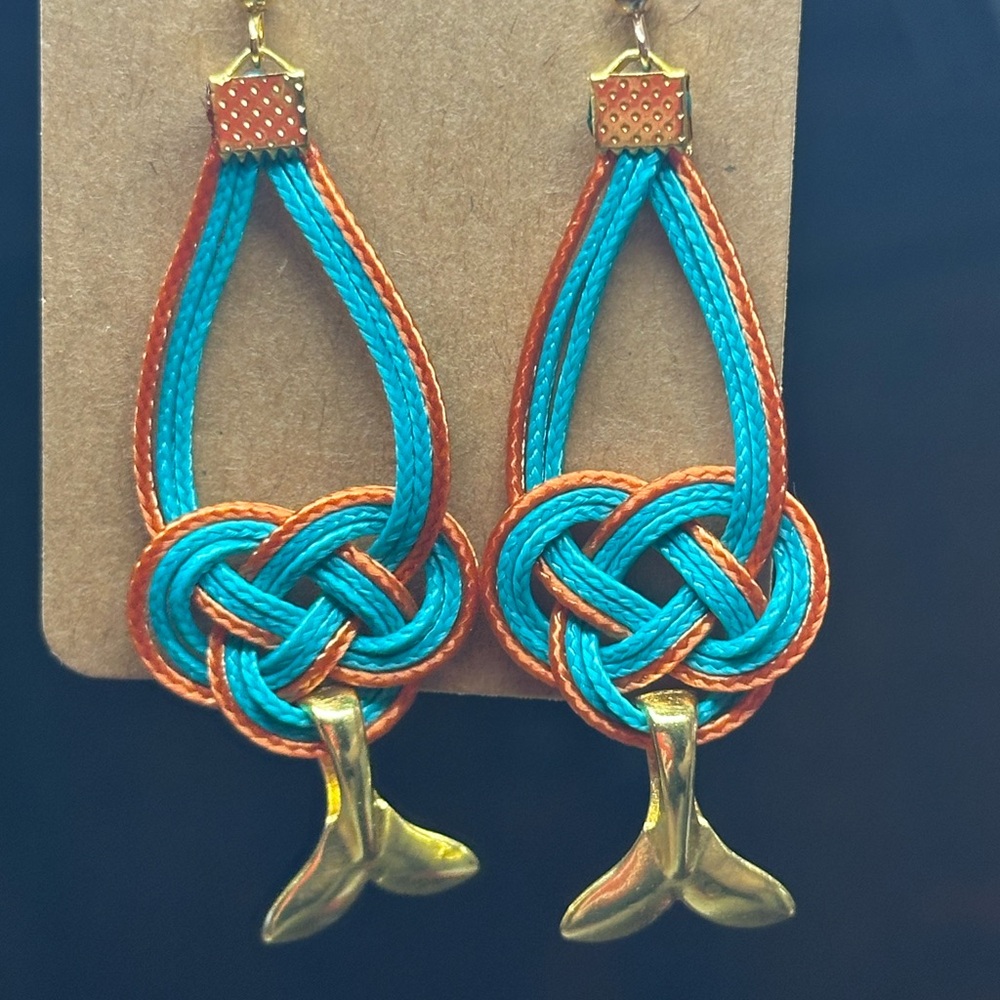 Hand Crafted Teal and Orange Knot Earrings